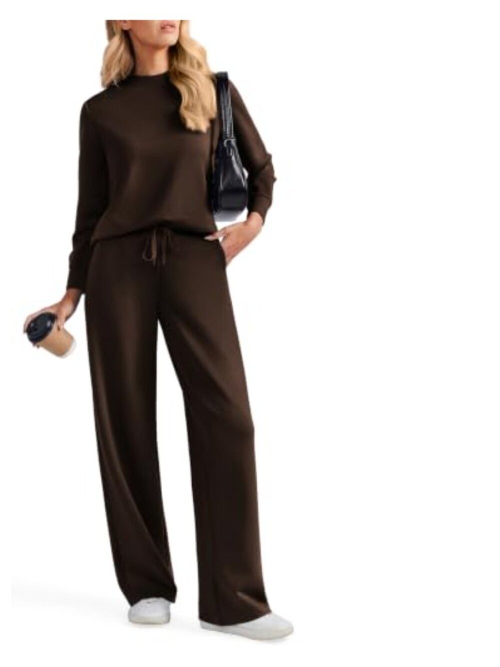 Wide Leg Sweatsuits 2 Piece Set Mock Neck Relaxed Fit Tracksuit